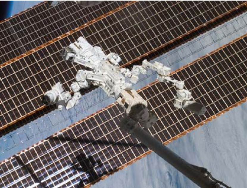 Dextre, juga dikenal sebagai Special Purpose Dextrous Manipulator (SPDM) sedang bekerja di Stasiun Luar Angkasa Internasional. Gambar: NASA