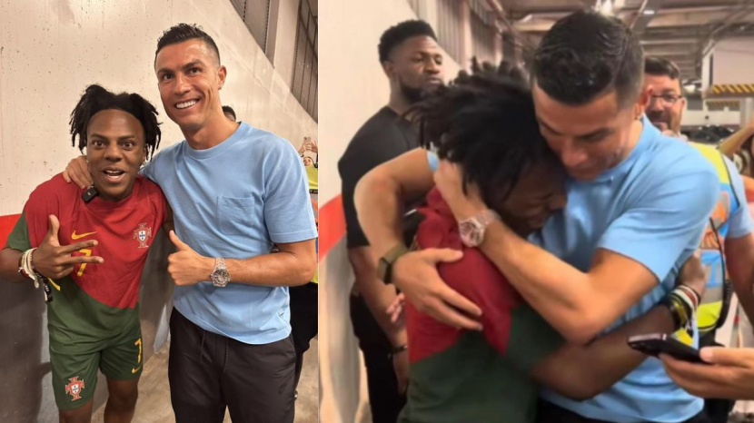 Youtuber IshowSpeed saat bertemu dengan idolanya, Cristiano Ronaldo.