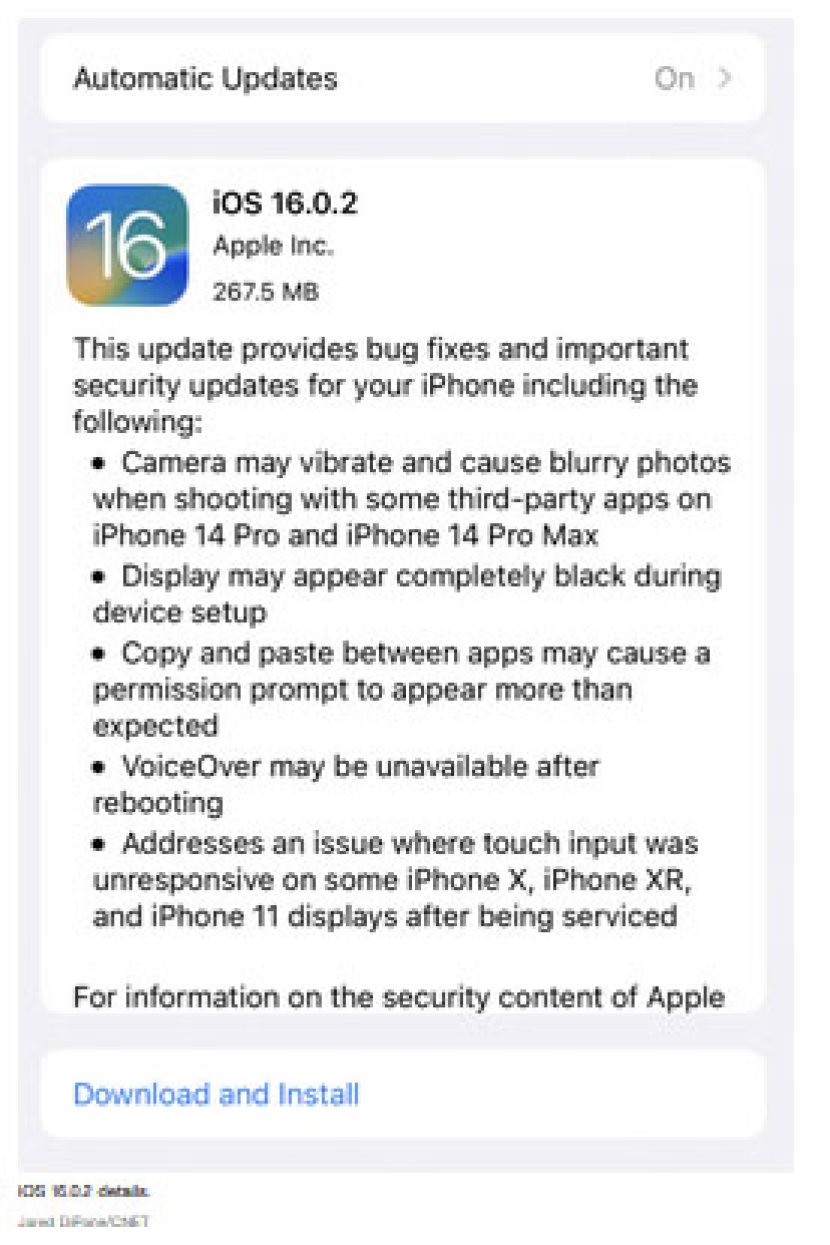 Update iOS 16.02. Sumber: Cnet