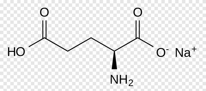 Struktur kimia Mono sodium glutamat (MSG). Perbedaan MSG dan asam glutamat terletak pada ion Na+ yang berikatan dengan atom Oksigen.