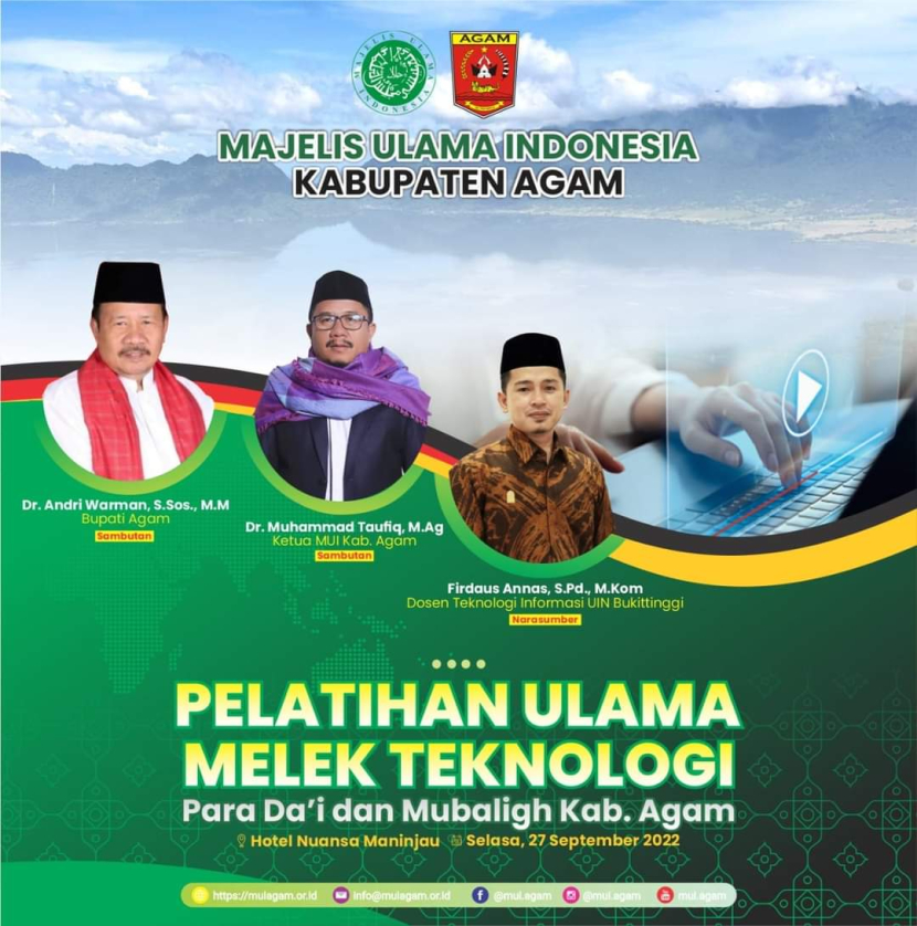 Majelis Ulama Indonesia (MUI) Kabupaten Agam menggelar Pelatihan Ulama Melek Teknologi, di Hotel Nuansa Maninjau, Selasa (27/9/2022).