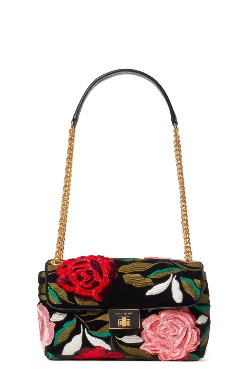 Evelyn Rose Garden Velvet Medium Convertible Shoulder Bag in Black Multi. Dok Kate Spade New York