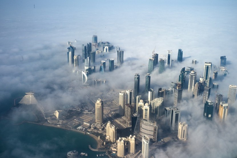 Foto Kota Doha, Qatar diambil dari angkasa. 