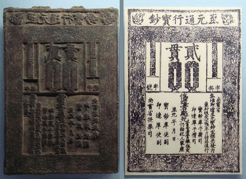 Blok cetak dan nota pada masa Dinasti Yuan. (wikimedia commons)