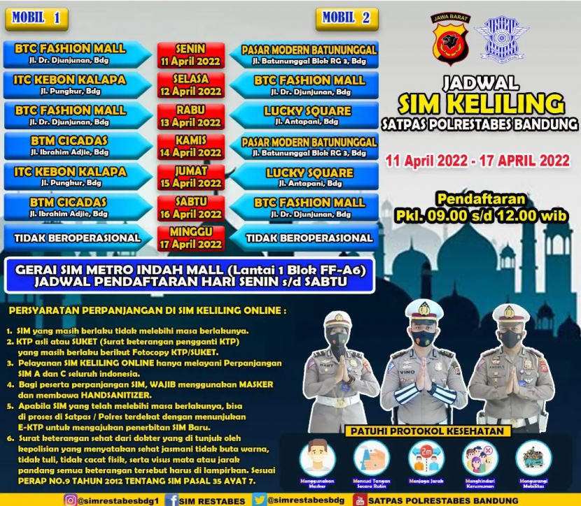 Jadwal SIM Keliling di Kota Bandung dalam satu pekan kedepan./Satlantas Polrestabes Bandung