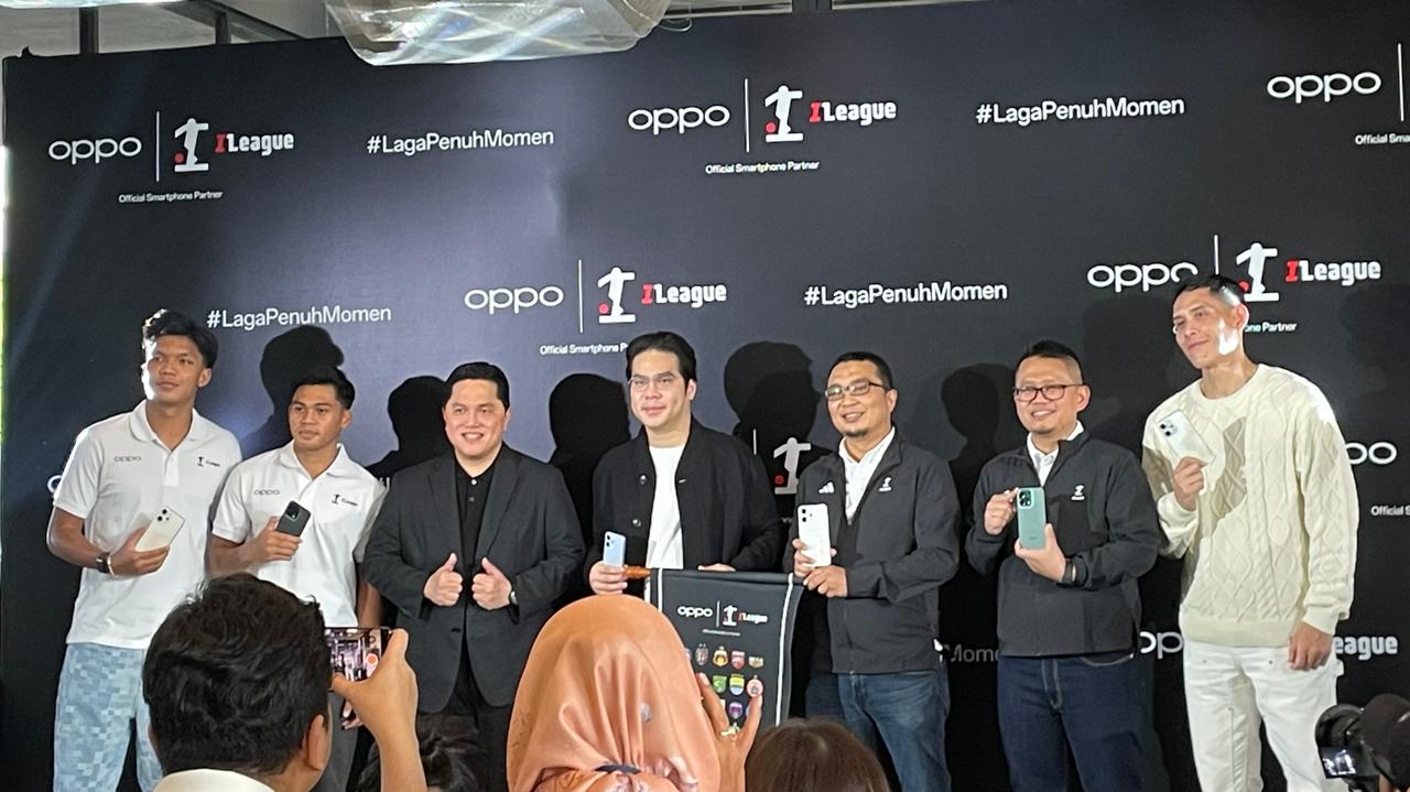 Operator kompetisi sepak bola Indonesia, I.League, bersama Oppo resmi mengumumkan kerja sama di Jakarta pada 31 Juli 2025. (Taufani Rahmanda/Skor.id)