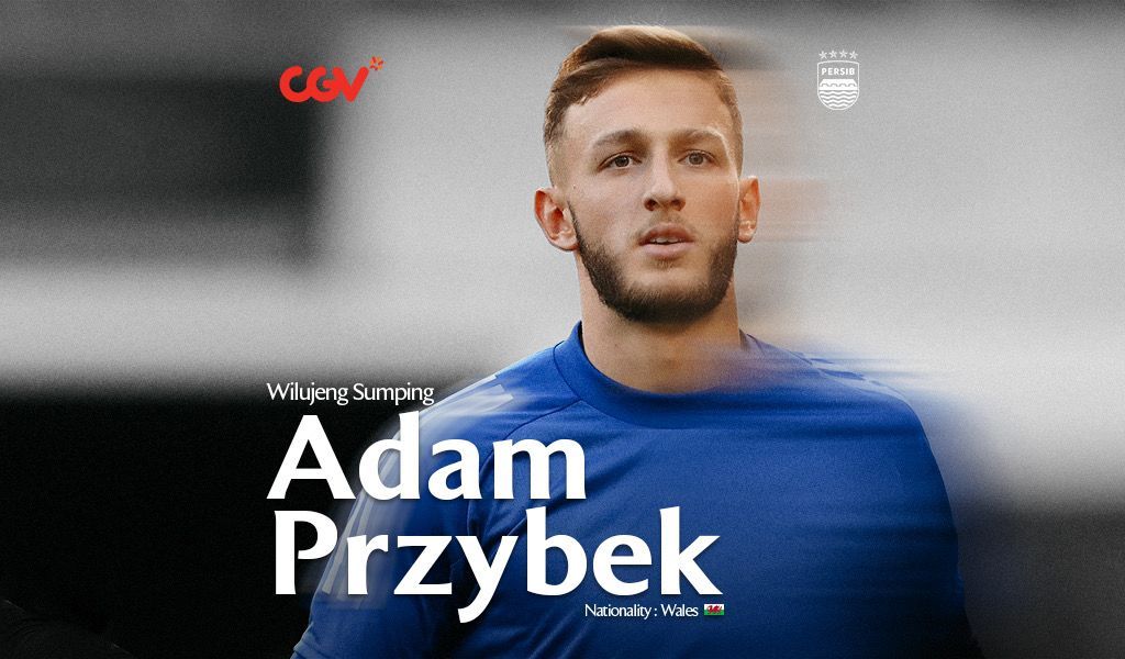 Poster perkenalan Adam Przybek sebagai pemain asing baru Persib Bandung pengganti Kevin Mendoza yang diumumkan lewat bioskop di Bandung, 28 Juni 2025. (Media Persib Bandung)