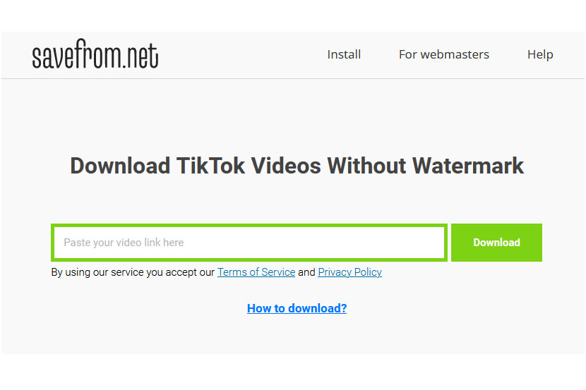 Halaman unduh video TikTok di Savefrom Net.