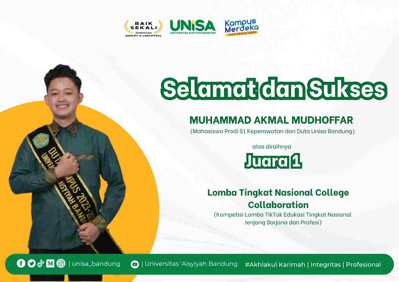 Keren Nih, Mahasiswa Unisa Bandung Raih Juara 1 TikTok Edukasi Nasional