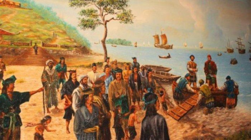 Ilustrasi kedatangan para pendakwah yakni para guru sufi di pelabuhan. Mereka datang dengan menumpang kapal dagang rempah-rempah.