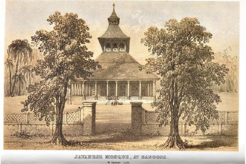 Masjid Raya Bandung oleh W. Spreat, tahun 1852, dalam buku De Zieke Reiziger.