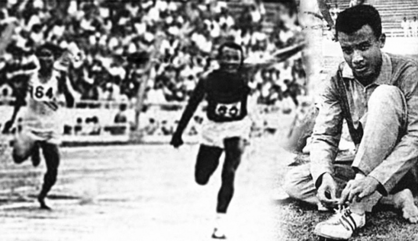 Moh Sarengat dalam final lari 100 M di ajang Asian Games di Jakarta pada tahun 1962.