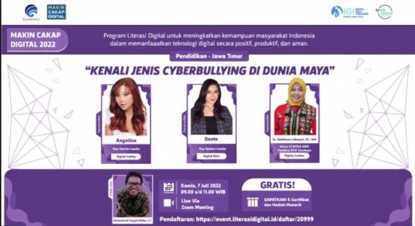 Angelina Primadani, M.Psi, Key Opinion Leader dalam webinar dengan tema “Jenis Cyber Bullying di dunia maya” 