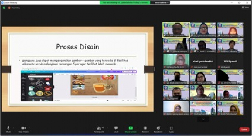 Dosen Universitas Bina Sarana Informatika (UBSI) memberikan materi pembuatan konten saat  Pengabdian Masyarakat  kepada  Forum Komunikasi Pemberdayaan Perempuan dan Perlindungan Anak (PUSPA) Bogor, Jawa Barat, melalui zoom meeting Sabtu (12/03/22). Foto : Dok