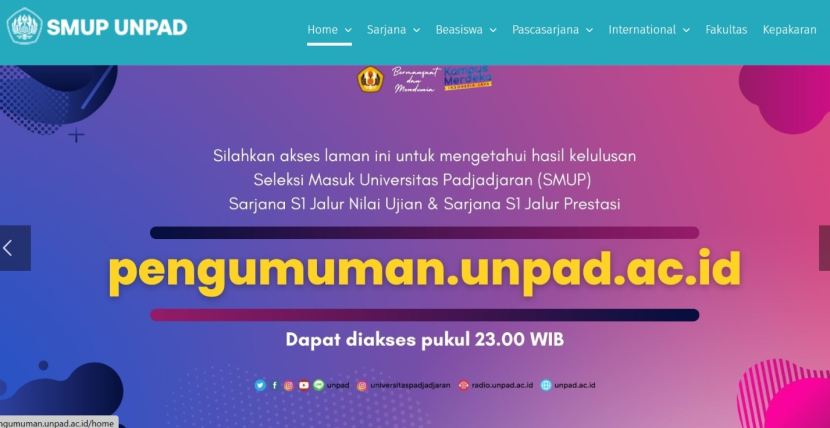 Pengumuman SMUP Unpad 2023 sedianya dilakukan Jumat 21 Juli 2023 pukul 17.00 WIB, kemudian diundur menjadi pukul 23.00 WIB. Foto : IG unpad