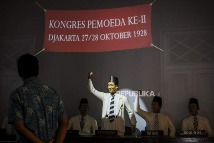 Diorama peristiwa Kongres Pemuda ke-II di Museum Sumpah Pemuda, Jakarta, Selasa (22/3/2022). (Putra M Akbar/Republika)