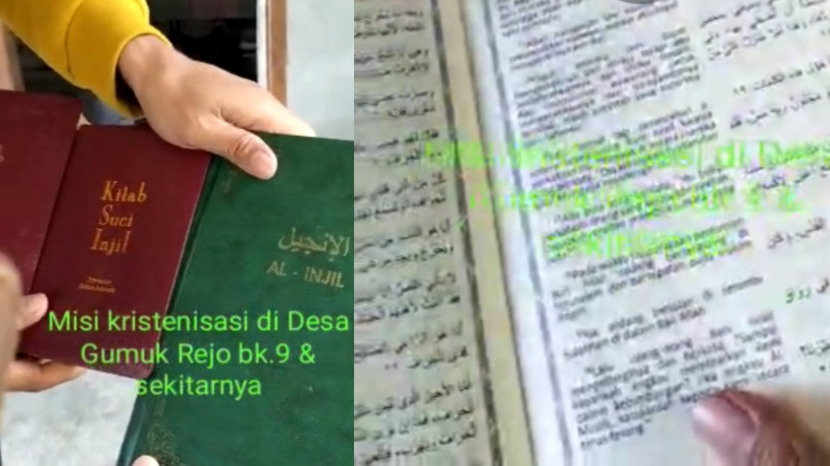 Tangkapan layar video kitab Injil Berbahasa Arab yang dibagikan kepada warga Muslim.
