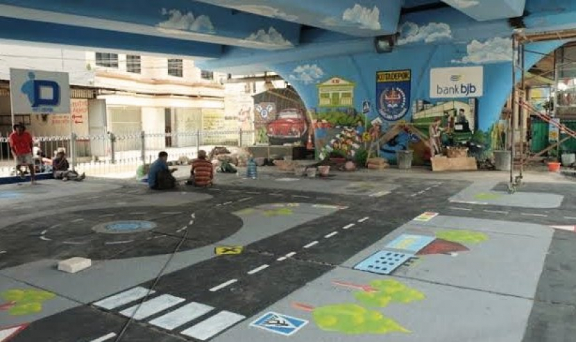 Taman Tematik Kolong Fly Over ARH, salah satu ruang publik di Kota Depok hasil kreasi K3D berkolaborasi dengan Pemkot Depok. (Foto: Dok Diskominfo Kota Depok)