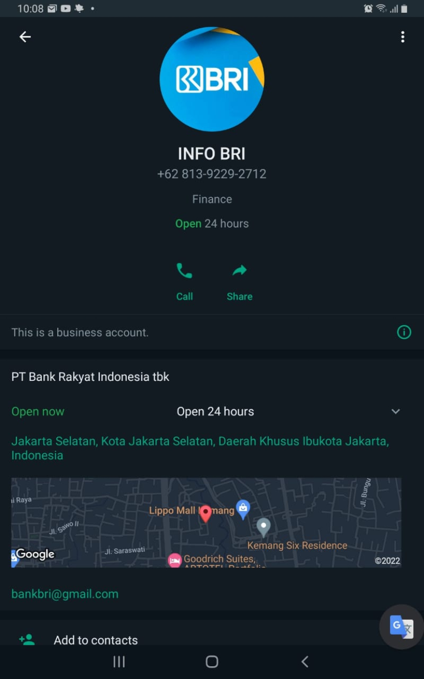 Nomer WA oknum Bank BRI