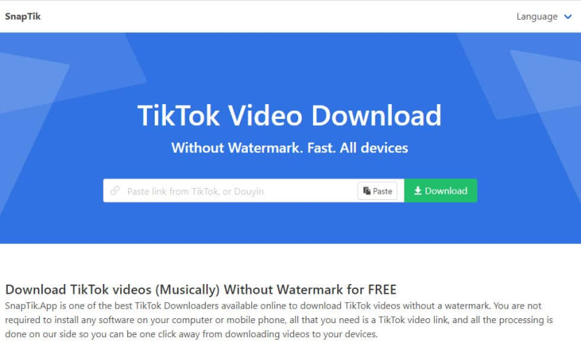 SnapTik menawarkan download video TikTok gratis.