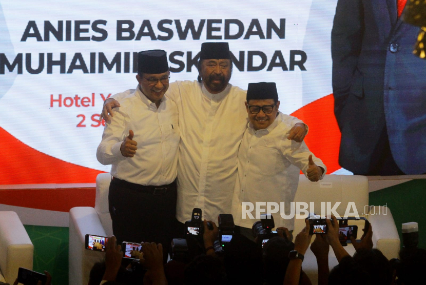 Deklarasi Capres-Cawapres Partai Nasdem - PKB di Surabaya pada Sabtu, 2 September 2023. Capres Anies Baswedan dipsangkan dengan Cawapres Muhaimin Iskandar (foto: antara/republika).