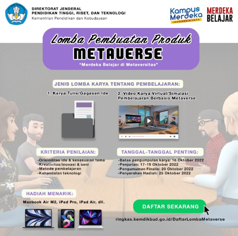 Lomba Pembuatan Produk Berbasis Teknologi Metaverse digelar Ditjen Dikti Kemendikbudristek untuk mahasiswa. Foto : dikti