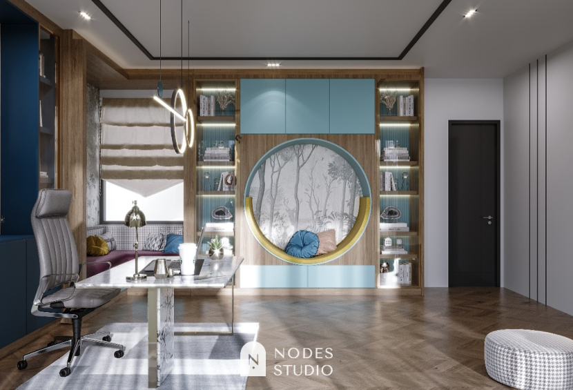 Rancangan desain interior berkonsep modern kontemporer dan estetik dari konsultan desain interior Nodes Studio. (Dok Nodes Studio)