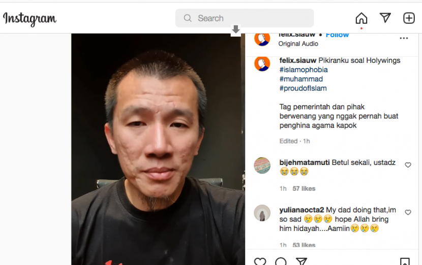 Ustadz Felix Siauw mengunggap  komentar di akun Instagram terkait kasus Hollywing.