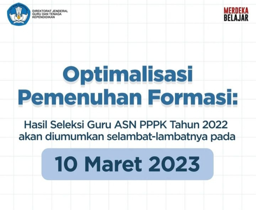 Panitia Seleksi Nasional (Panselnas) hasil seleksi penerimaan PPPK Guru tahun 2022 diumumkan paling lambat10 Maret 2023. Foto : ditjen.gtk.kemdikbud