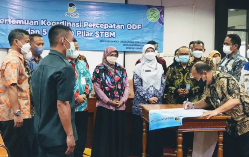 Pertemuan koordinasi percepatan ODF 100 persen di Dinas Kesehatan (Dinkes) Kota Depok. Foto: Dok Diskominfo Kota Depok.