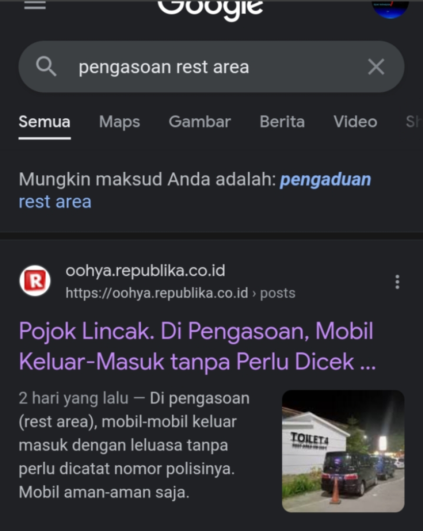 Kata pengasoan yang muncul di Google.