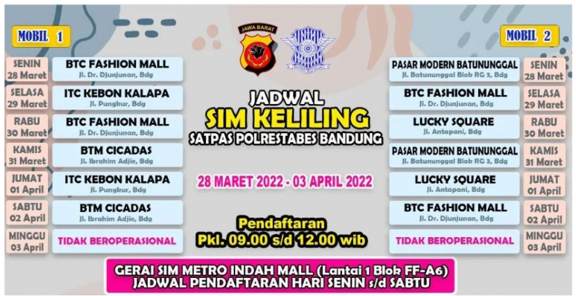 Jadwal SIM Keliling dan Gerai SIM Sabtu 2 April 2022/Satlantas Polrestabes Bandung