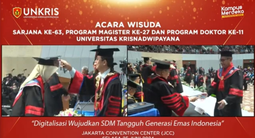  Wisuda Sarjana ke-63, Program Magister ke-27, dan Program Doktor ke-11 Universitas Krisnadwipayana (Unkris) yang digelar di Jakarta Convention Center (JCC), Jakarta Pusat, Selasa (25/6/2024). (Foto: Istimewa)