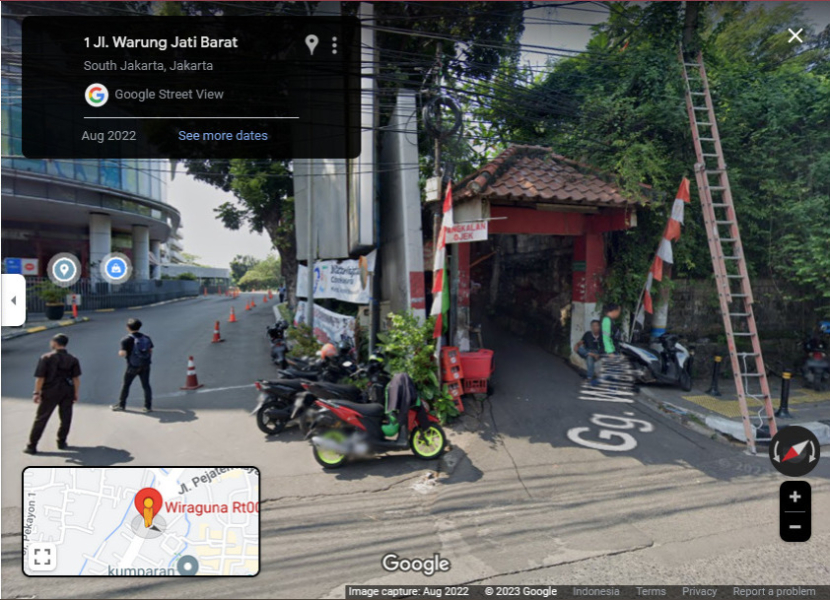 Gang Wiraguna yang terletak persis di samping Mal Pejaten Village, Jakarta Selatan. Foto: Google Maps Agustus 2022