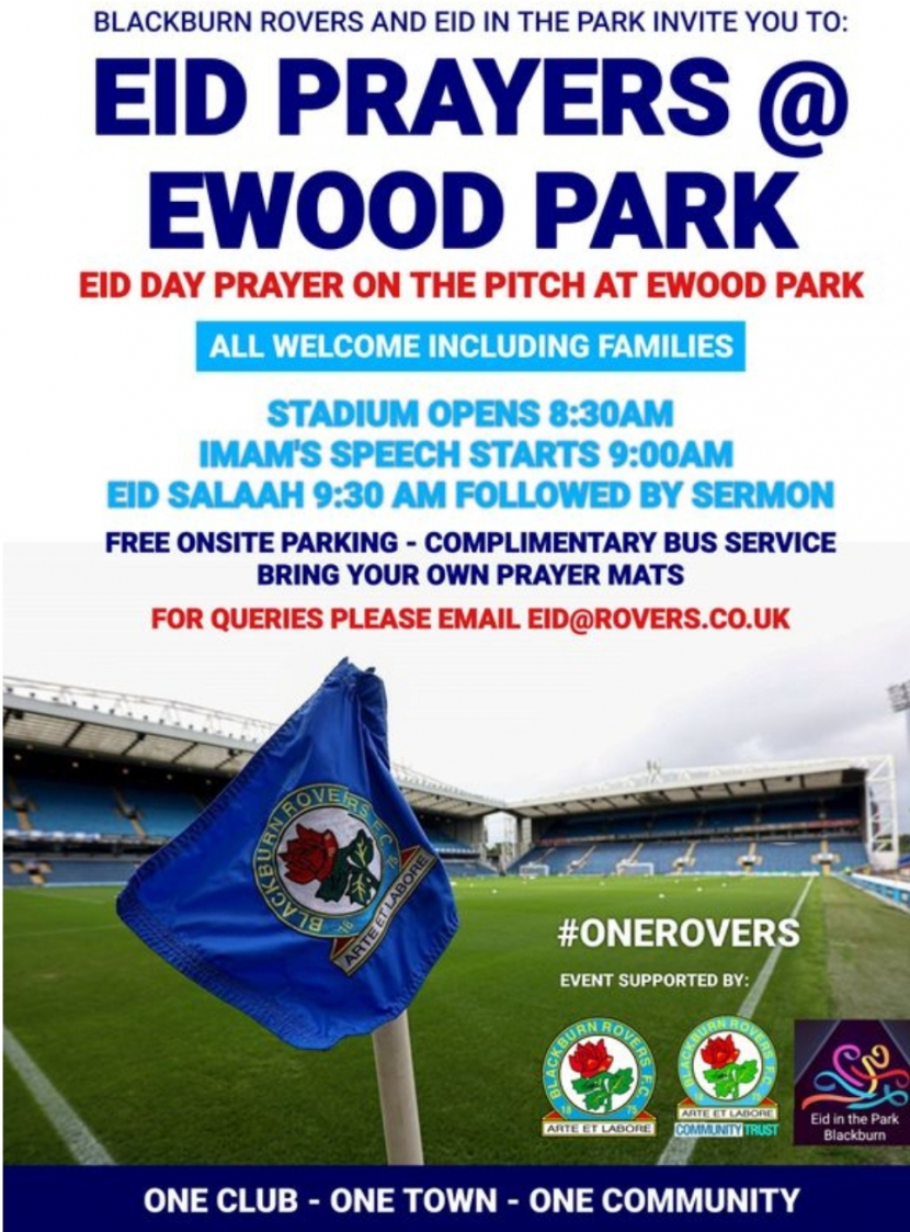 Poster Sholat Ied di Stadion Ewood Park, Blackburn. Dok. Blackburn Rovers