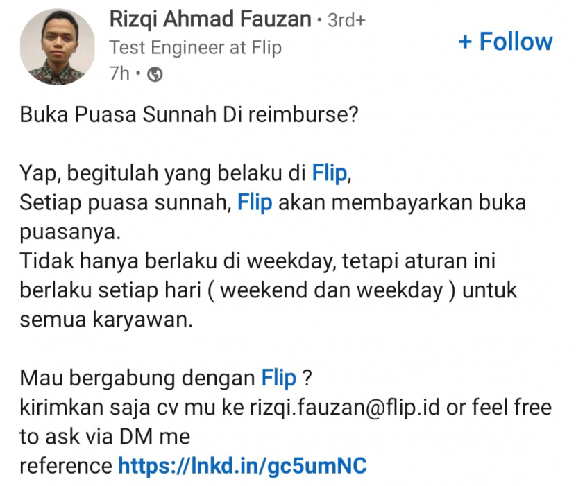 Test engineer Flip, Rizqi Ahmad Fauzan. 