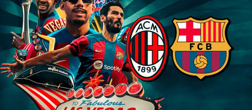 Lambang AC Milan dan Barcelona dalam tur AS 2023. FotoL FC Barcelona.com