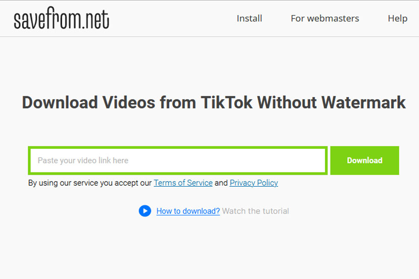 Tampilan halaman situs pengunduh video TikTok di Savefrom net.