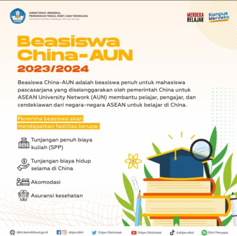 Pemerintah Cina menyediakan beasiswa untuk ASEAN University Network (AUN). Foto : diktiristek