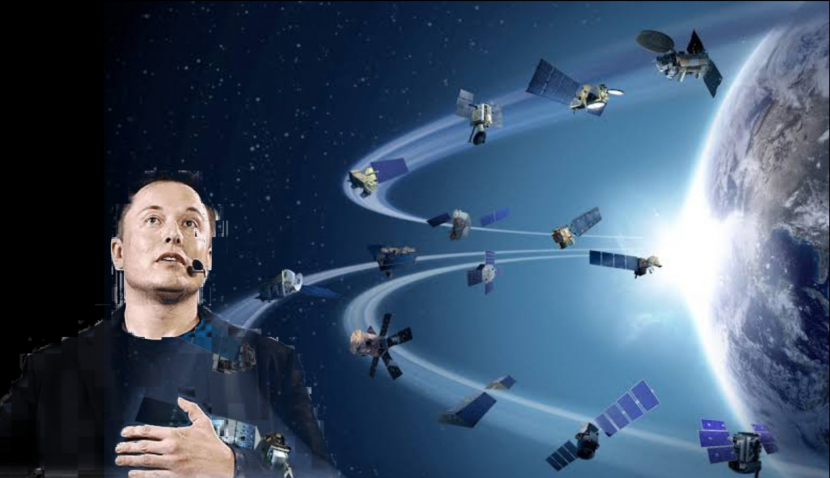 Elon Musk dan satelit broadband Starlink (ilustrasi).
