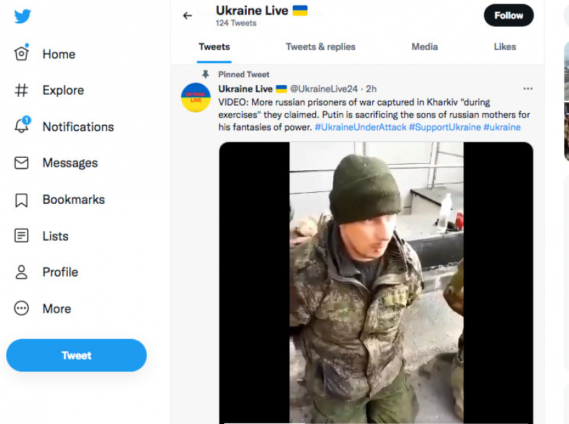 Tentara Rusia yang menurut akun twitter @UkraineLive24 ditangkap Ukraina. (sumber: tangkapan layat twitter)