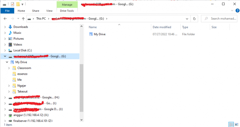 Google Drive diakses melalui file explorer -- by FiFARM