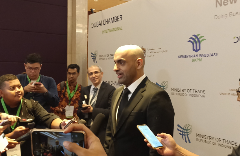 Presiden dan CEO Dubai Chambers, Mohammad Ali Rashed Lootah dalam forum Doing Business with Indonesia di Jakarta, Senin (6/5/2024).