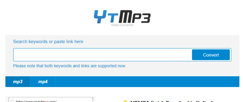 Tampilan website YTMP3. YTMP3 memungkinkan pengguna Youtube untuk mengunduh video den mengkonversinya menjadi MP3. Foto: Tangkapan layar