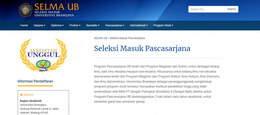 Universitas Brawijaya (UB) membuka pendaftaran gelombang 2 9 Mei hingga 29 Juli 2022. Foto : selma.ub.ac.id