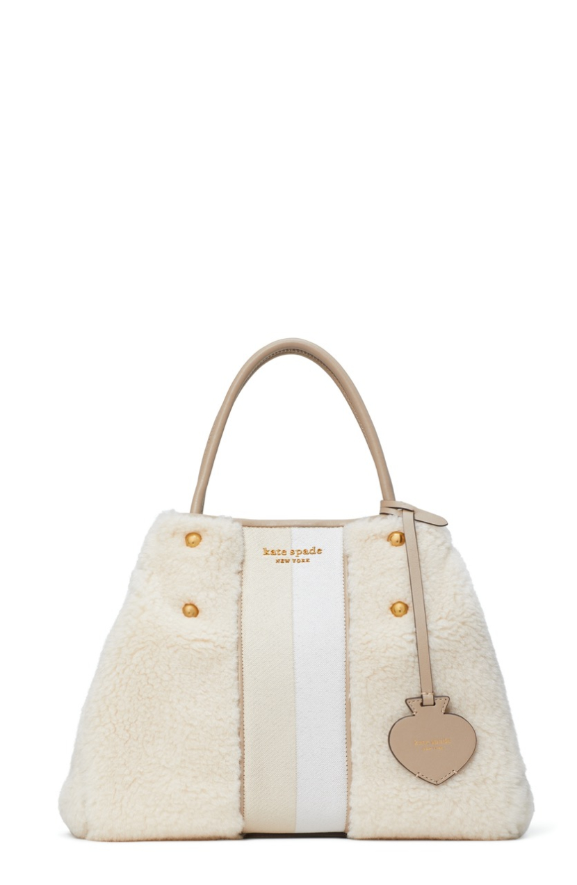 Everything Racing Stripe Faux Shearling Medium Tote in Cream Multi. Dok Kate Spade New York