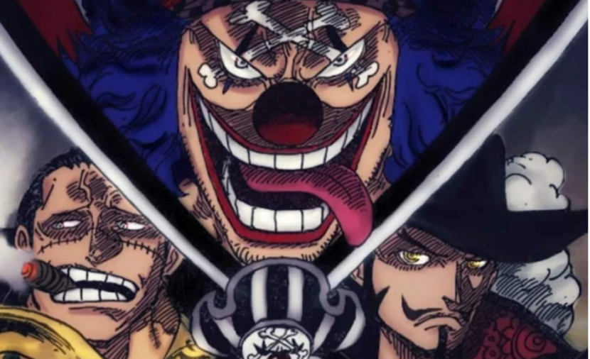 Poster Cross Guild. Pada poster ini, terlihat Buggy sebagai pemimpin Cross Guild membawahi dua nama besar, yaitu Mihawk dan Crocodile. Foto: One Piece Wiki