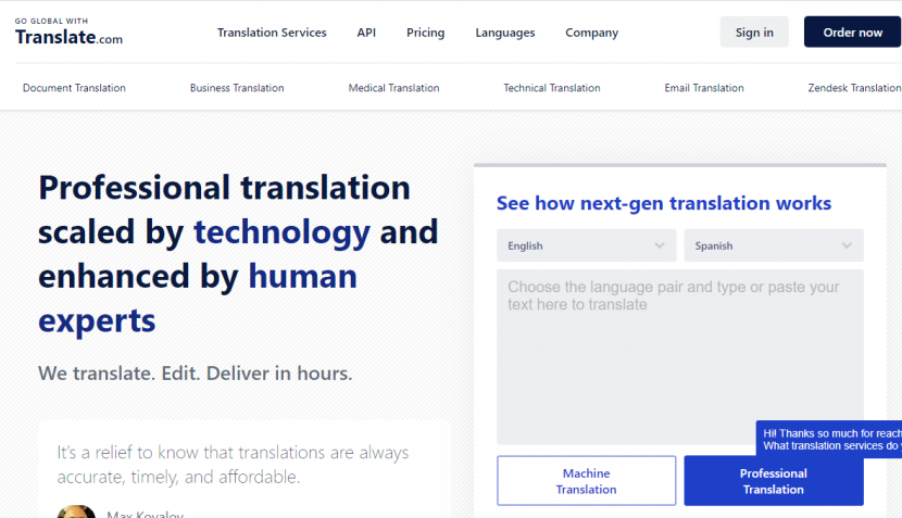Aplikasi translate online Translate.com. Foto: Tangkapan layar