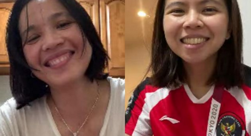 Jo Novita (kiri) saat melakukan video call usai Greysia Polii meraih medali emas Olimpiade 2020.