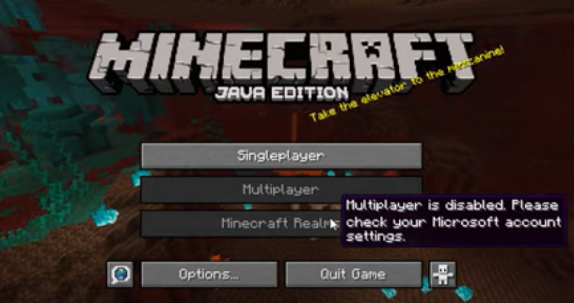 Minecraft Java Edition. Fitur Multiplayer di Minecraft Java Edition tidak bisa diakses/disabled.